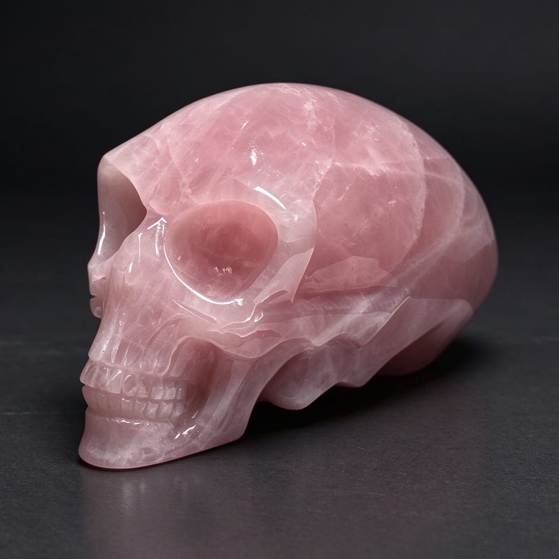 6.2″ Hand Carved Natural Rose Quartz Alien Skull — Rose Quartz carved skull by CRYSKULL