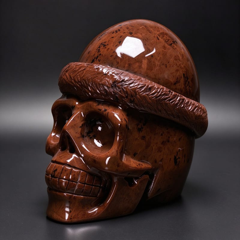 5.0″ Hand Carved Natural Red Obsidian Christmas Hat Skull — Red Obsidian carved skull by CRYSKULL