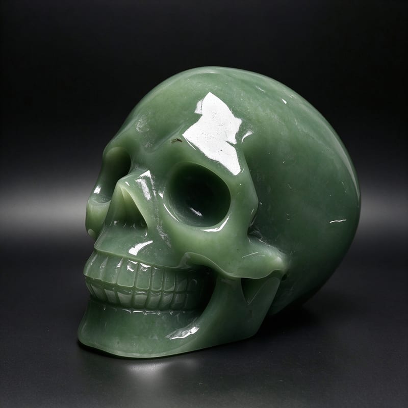 4.5″ Hand Carved Natural Green Aventurine Crystal Skull — Green Aventurine carved skull by CRYSKULL