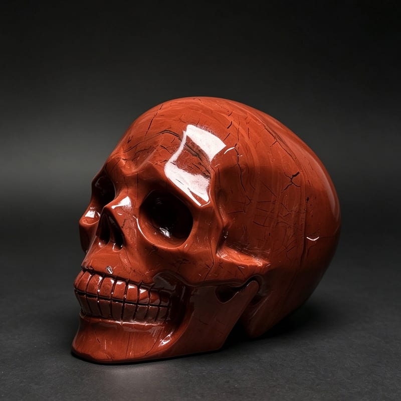 3.9″ Hand Carved Natural Red Jasper Crystal Skull — Red Jasper carved skull by CRYSKULL