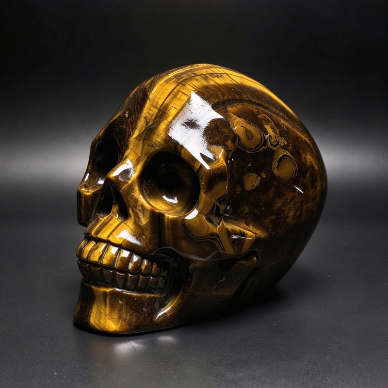 3.8″ Hand Carved Natural Tiger Eye Crystal Skull — Tiger Eye carved skull by CRYSKULL
