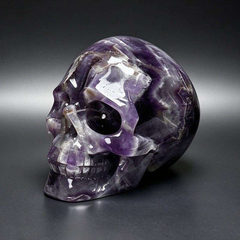 4.5″ Hand Carved Natural Dream Amethyst Crystal Skull — Dream Amethyst carved skull by CRYSKULL