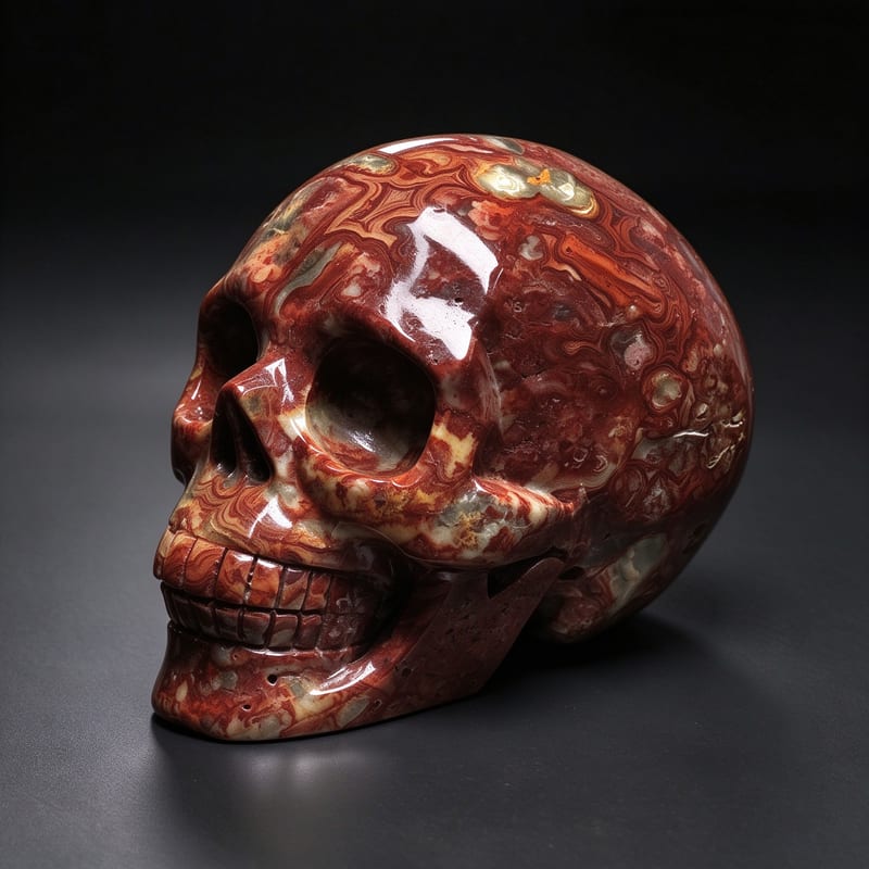 4.6″ Hand Carved Natural Crazy Lace Agate Crystal Skull — Crazy Lace Agate carved skull by CRYSKULL