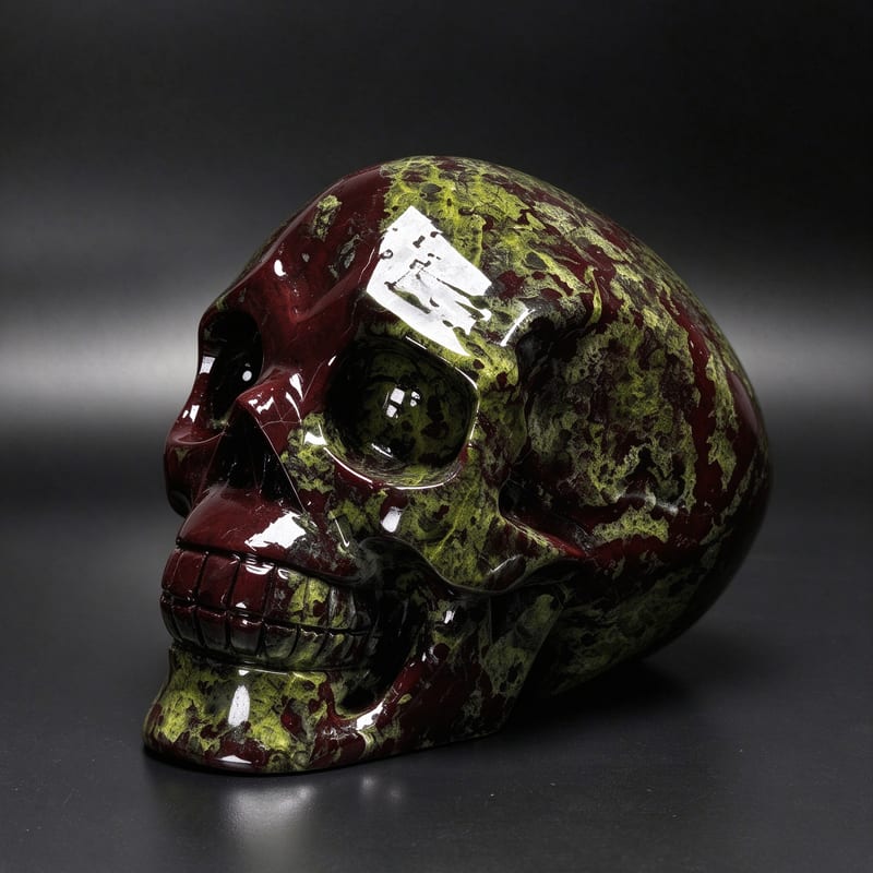 4.7″ Hand Carved Natural Dragon Bloodstone Crystal Skull — Dragon Bloodstone carved skull by CRYSKULL
