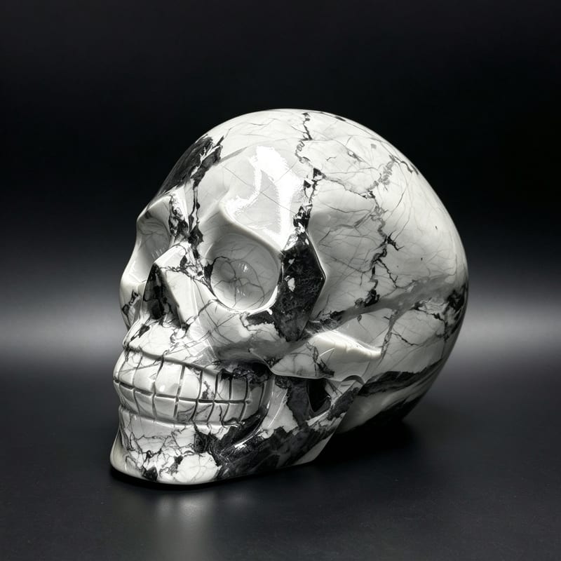 4.6″ Hand Carved Natural Howlite Crystal Skull — Howlite carved skull by CRYSKULL
