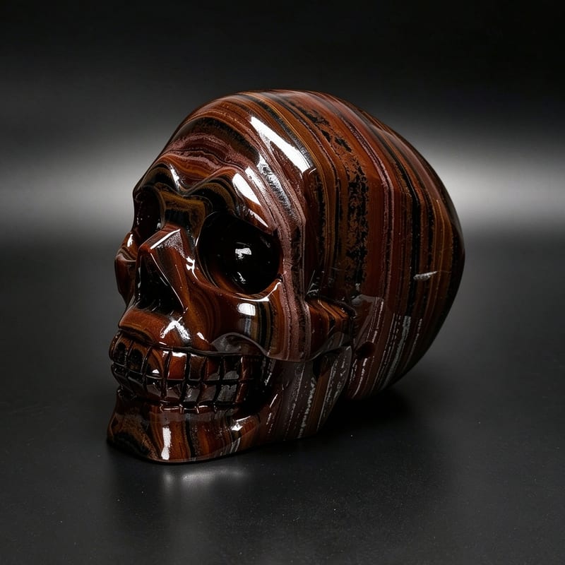 3.8″ Hand Carved Natural Tiger Iron Crystal Skull — Tiger Iron carved skull by CRYSKULL