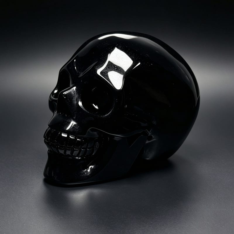 4.9″ Hand Carved Natural Black Obsidian Crystal Skull — Black Obsidian carved skull by CRYSKULL
