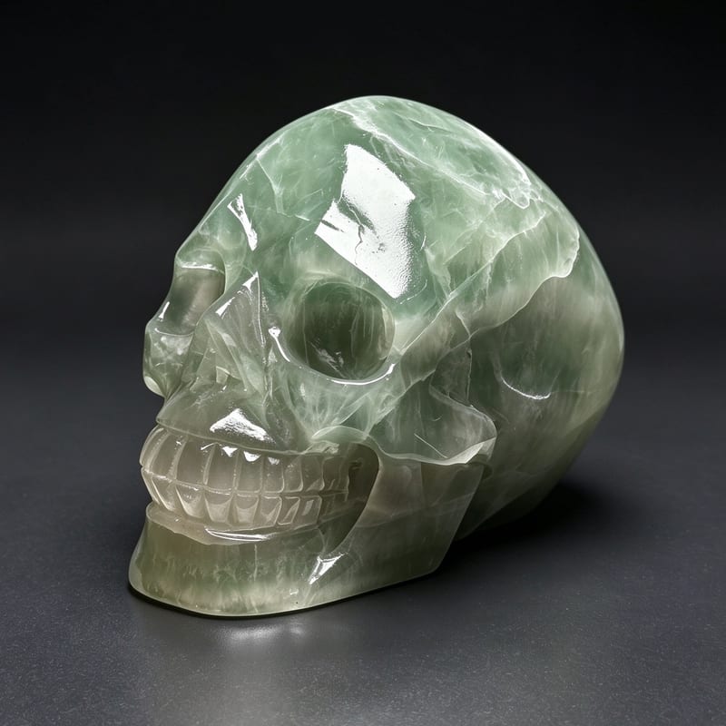 4.9″ Hand Carved Natural Fluorite Crystal Skull — Fluorite carved skull by CRYSKULL