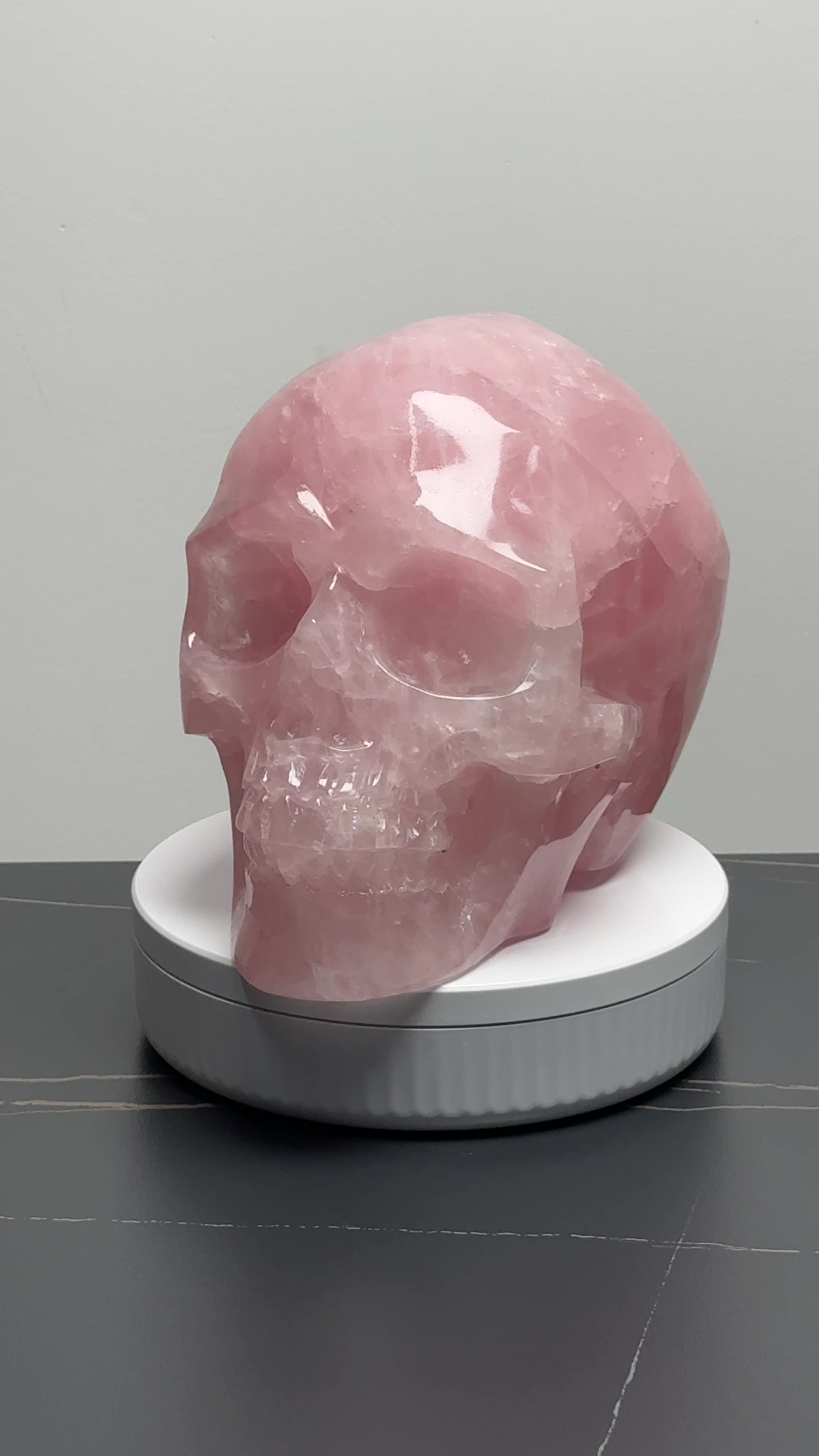 7.1″ Hand Carved Natural Rose Quartz Crystal Skull — Rose Quartz carved skull by CRYSKULL