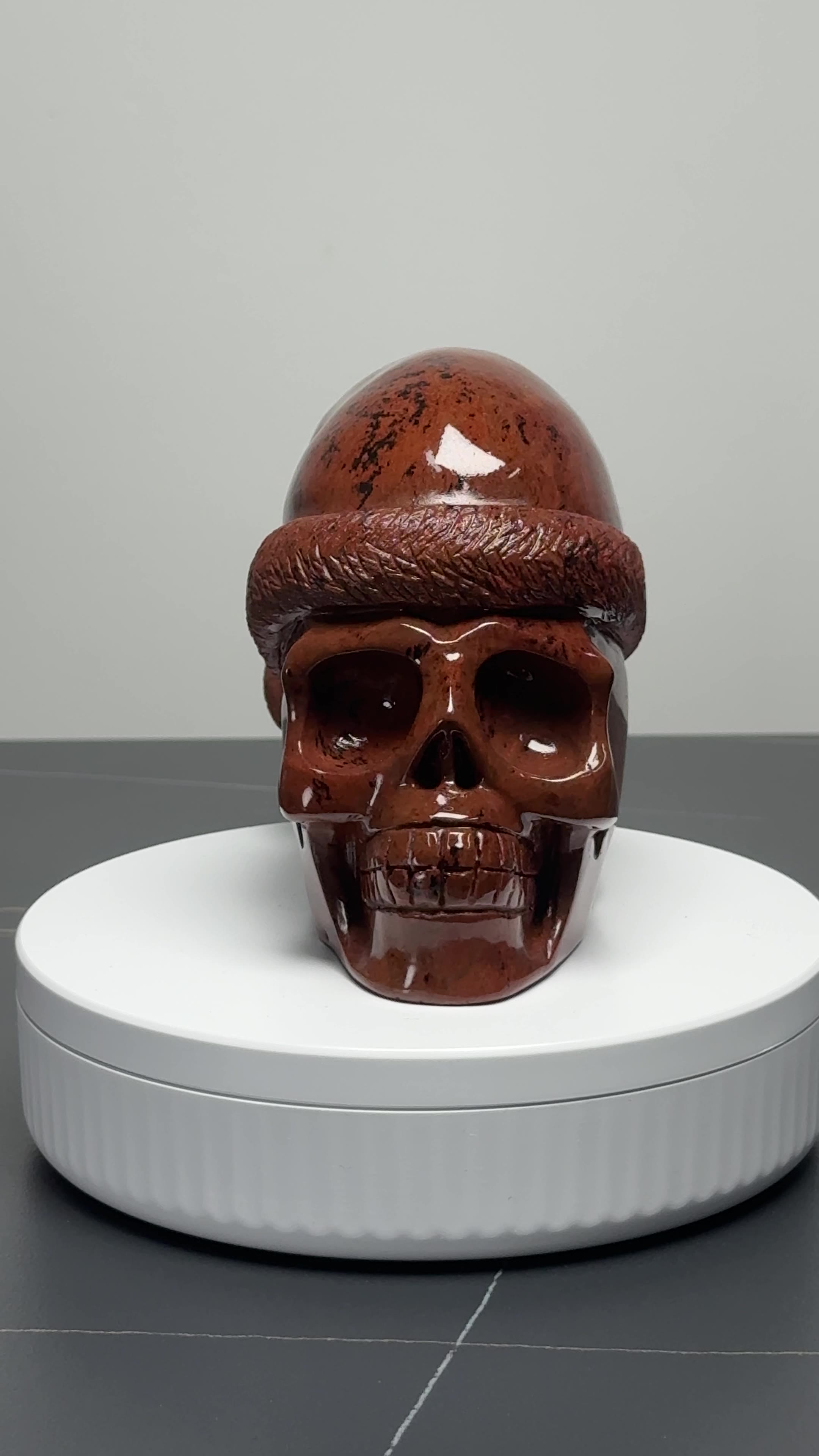 5.0″ Hand Carved Natural Red Obsidian Christmas Hat Skull — Red Obsidian carved skull by CRYSKULL