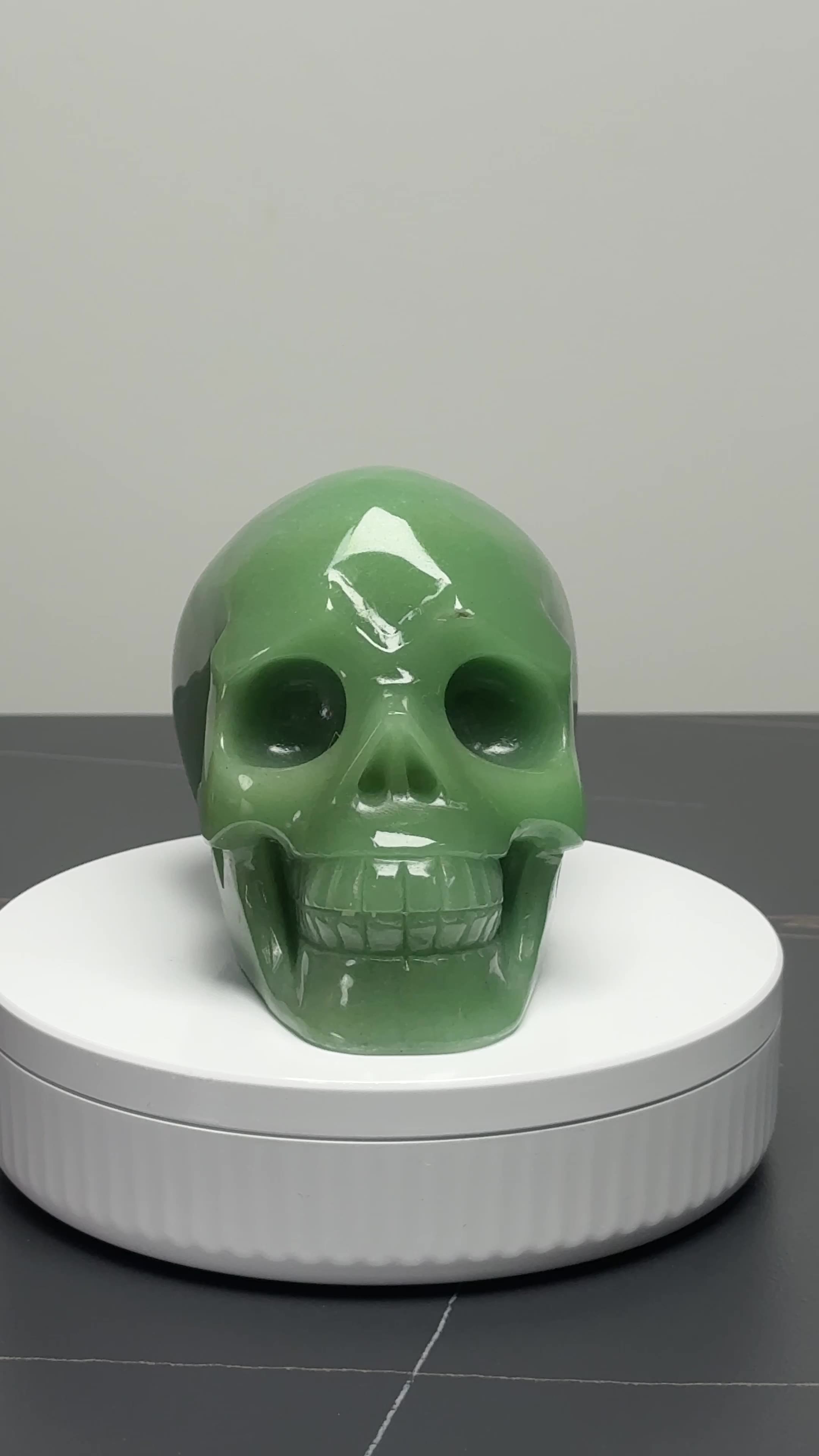 4.5″ Hand Carved Natural Green Aventurine Crystal Skull — Green Aventurine carved skull by CRYSKULL