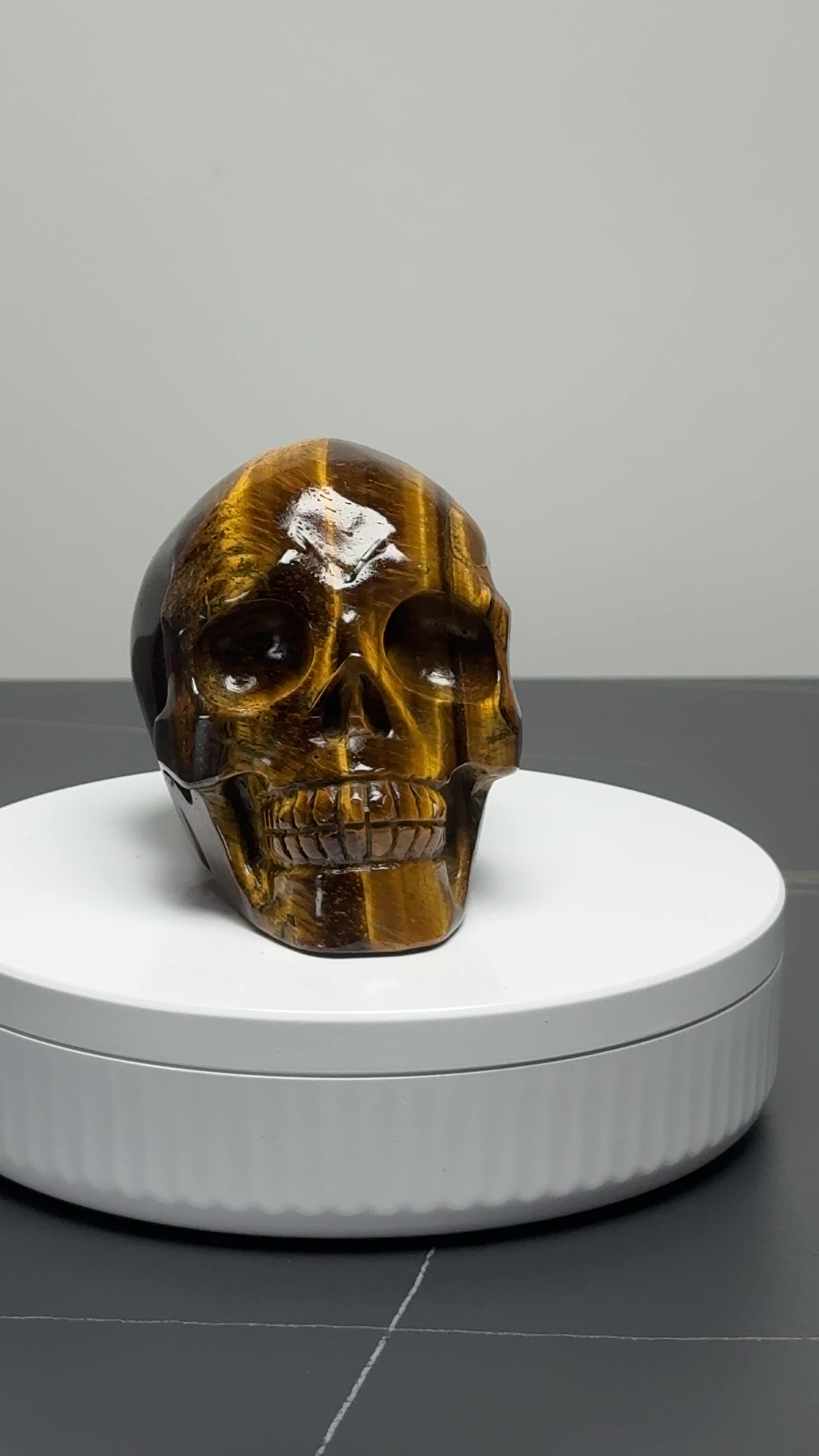 3.8″ Hand Carved Natural Tiger Eye Crystal Skull — Tiger Eye carved skull by CRYSKULL