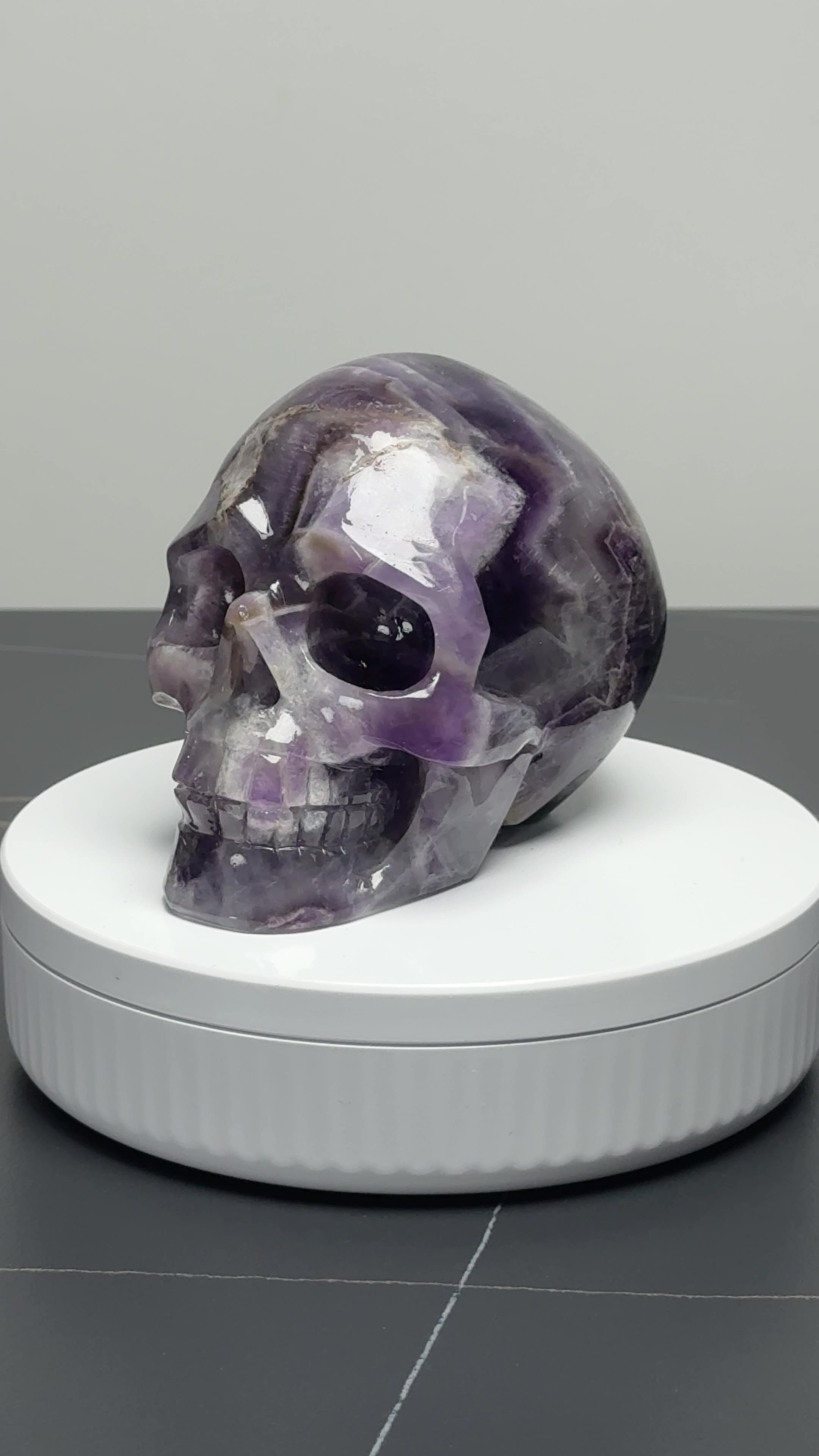 4.5″ Hand Carved Natural Dream Amethyst Crystal Skull — Dream Amethyst carved skull by CRYSKULL