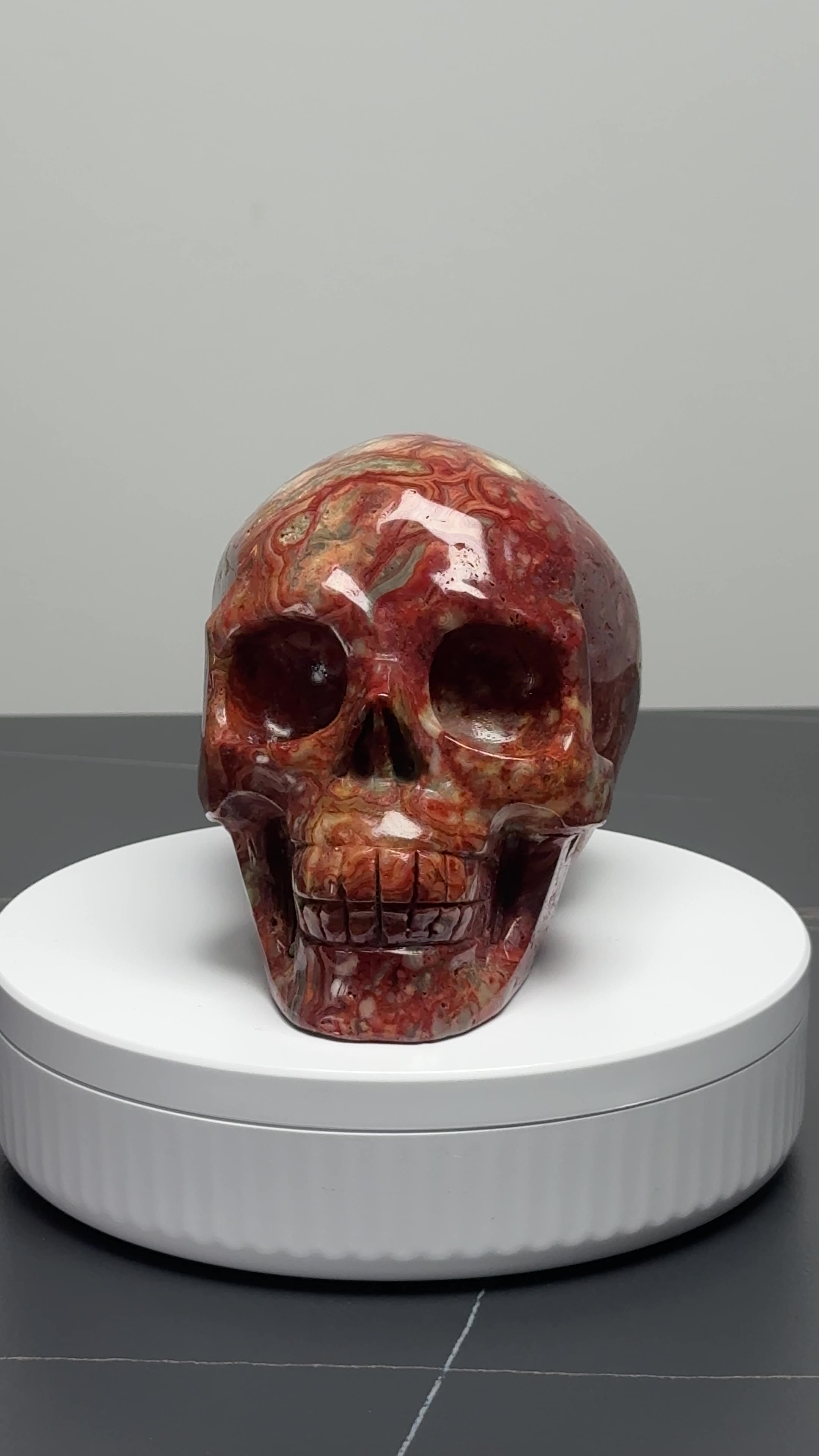 4.6″ Hand Carved Natural Crazy Lace Agate Crystal Skull — Crazy Lace Agate carved skull by CRYSKULL