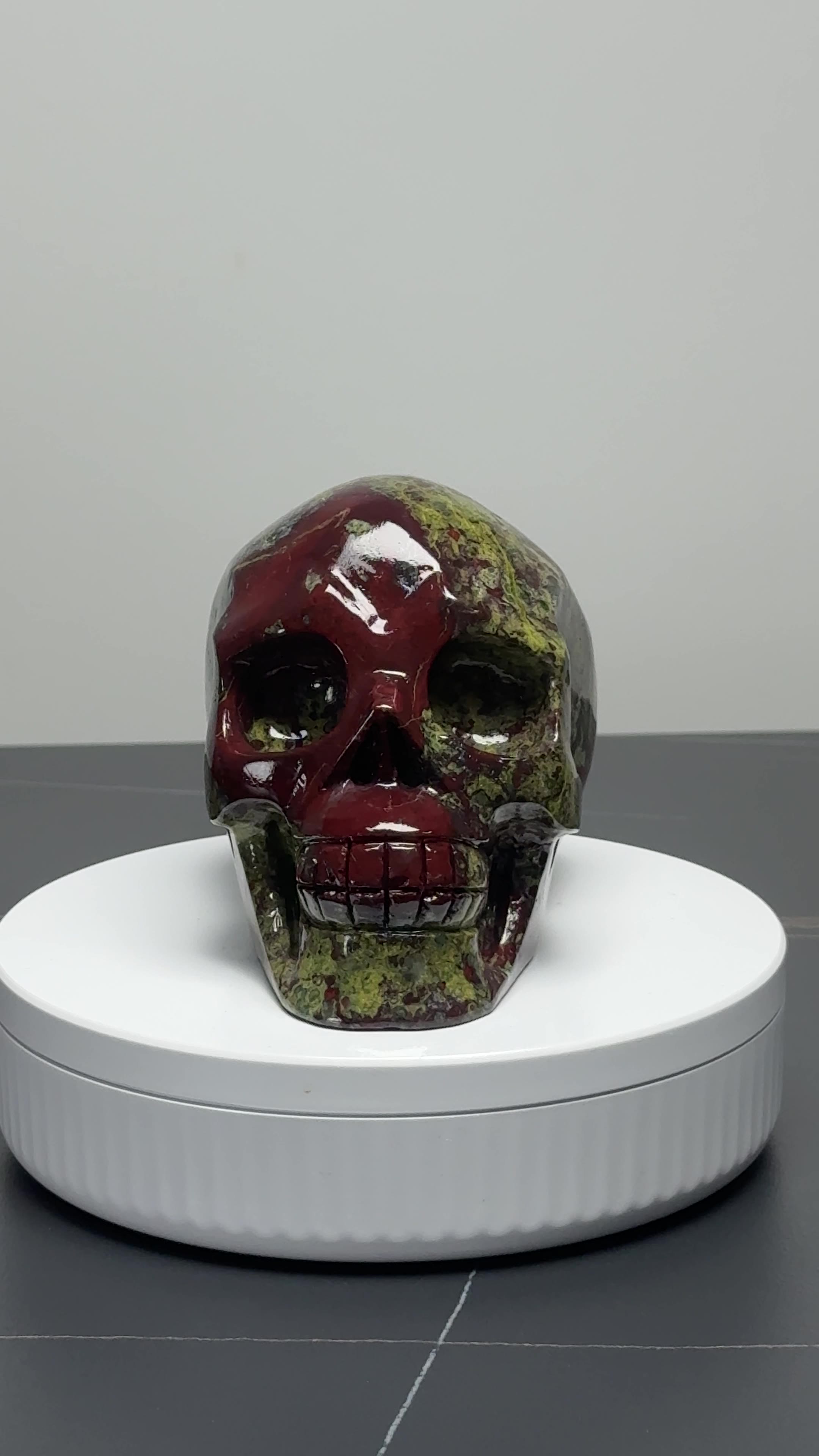 4.7″ Hand Carved Natural Dragon Bloodstone Crystal Skull — Dragon Bloodstone carved skull by CRYSKULL