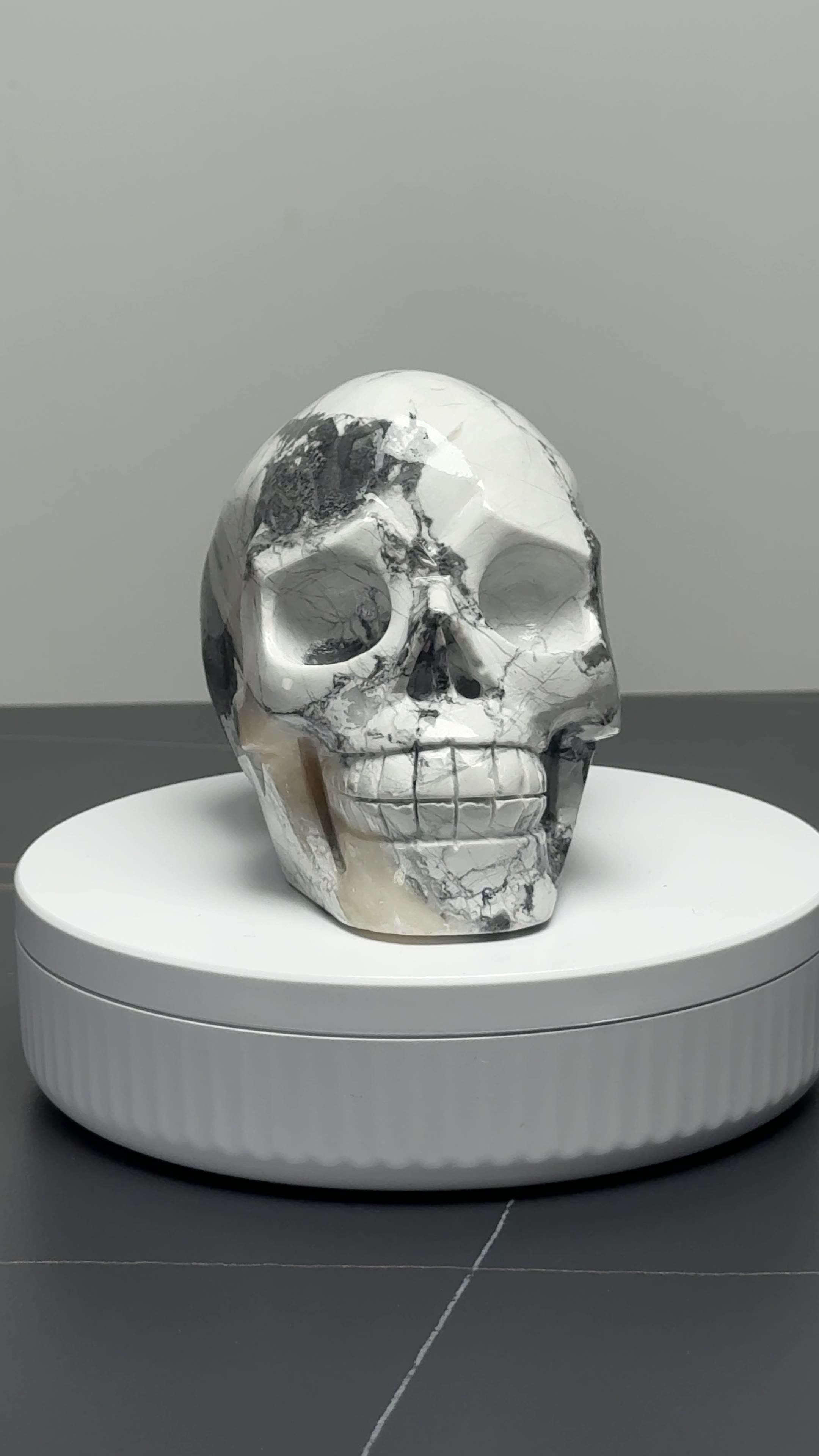 4.6″ Hand Carved Natural Howlite Crystal Skull — Howlite carved skull by CRYSKULL