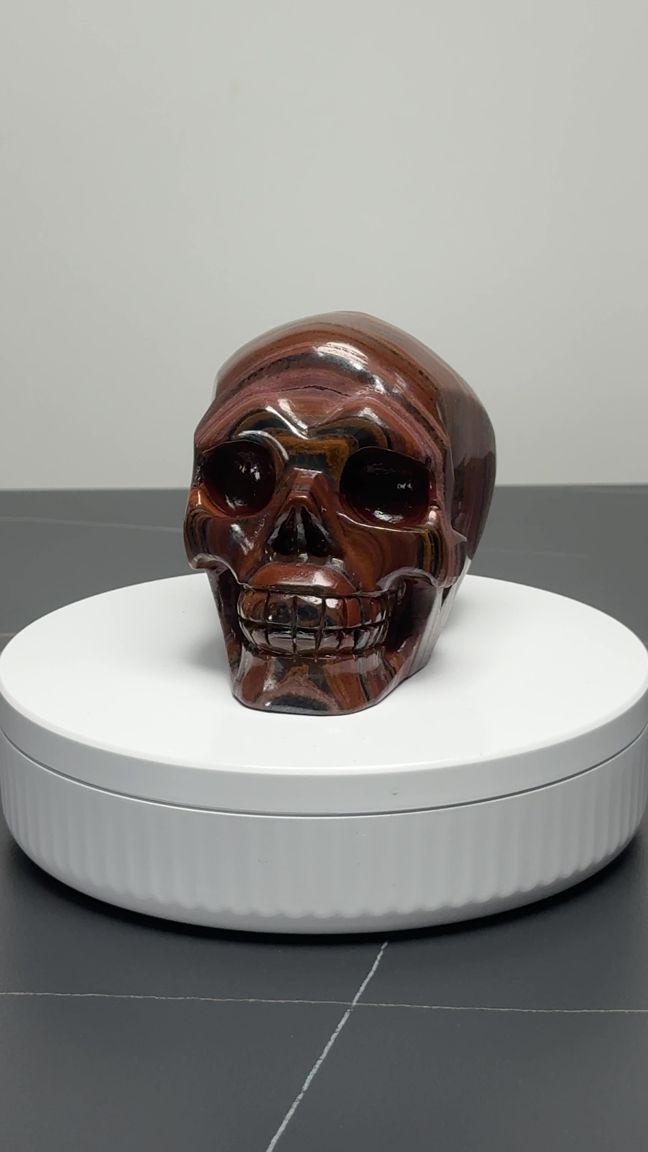 3.8″ Hand Carved Natural Tiger Iron Crystal Skull — Tiger Iron carved skull by CRYSKULL