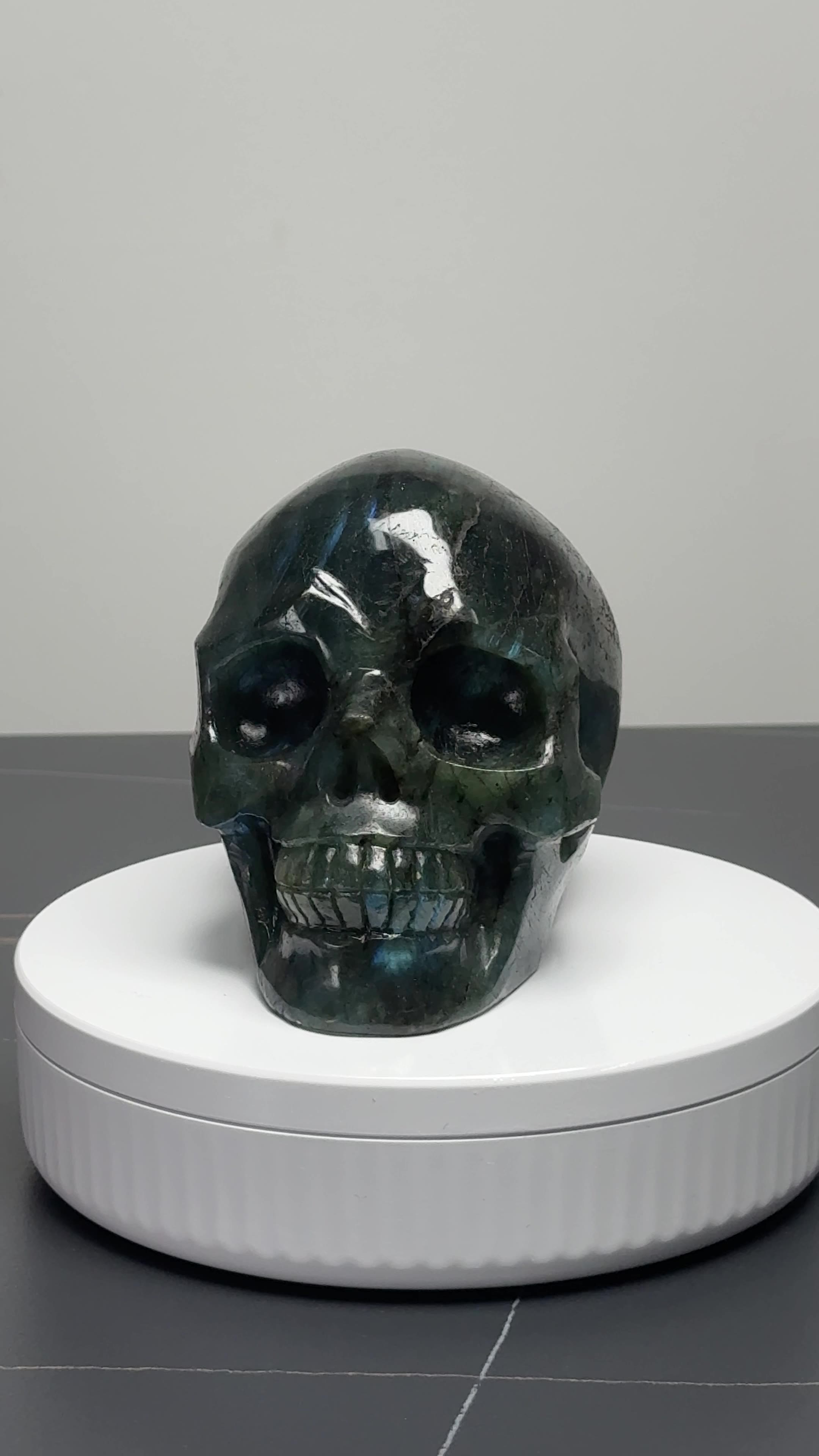 4.4″ Hand Carved Natural Labradorite Crystal Skull — Labradorite carved skull by CRYSKULL
