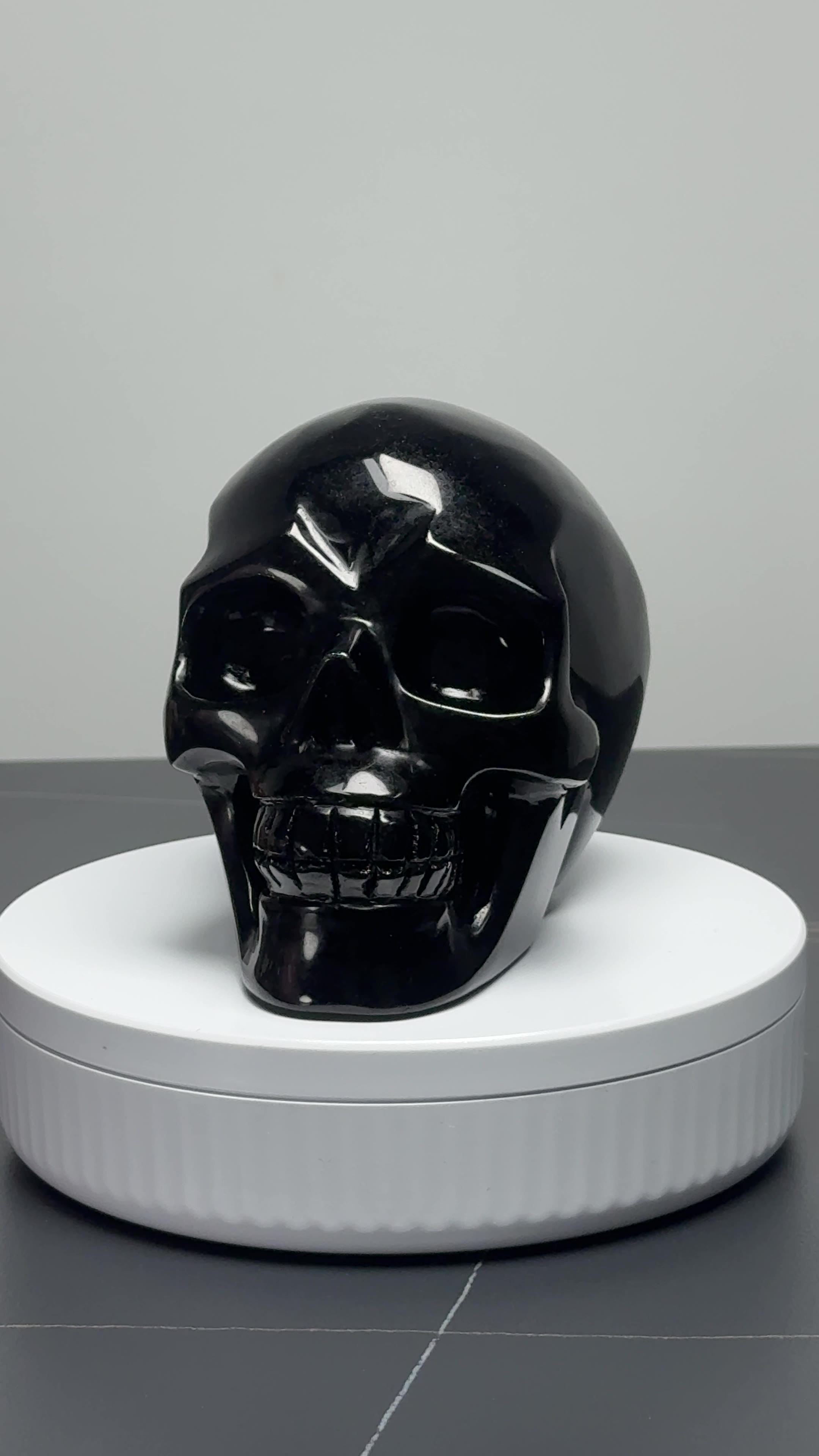 4.9″ Hand Carved Natural Black Obsidian Crystal Skull — Black Obsidian carved skull by CRYSKULL