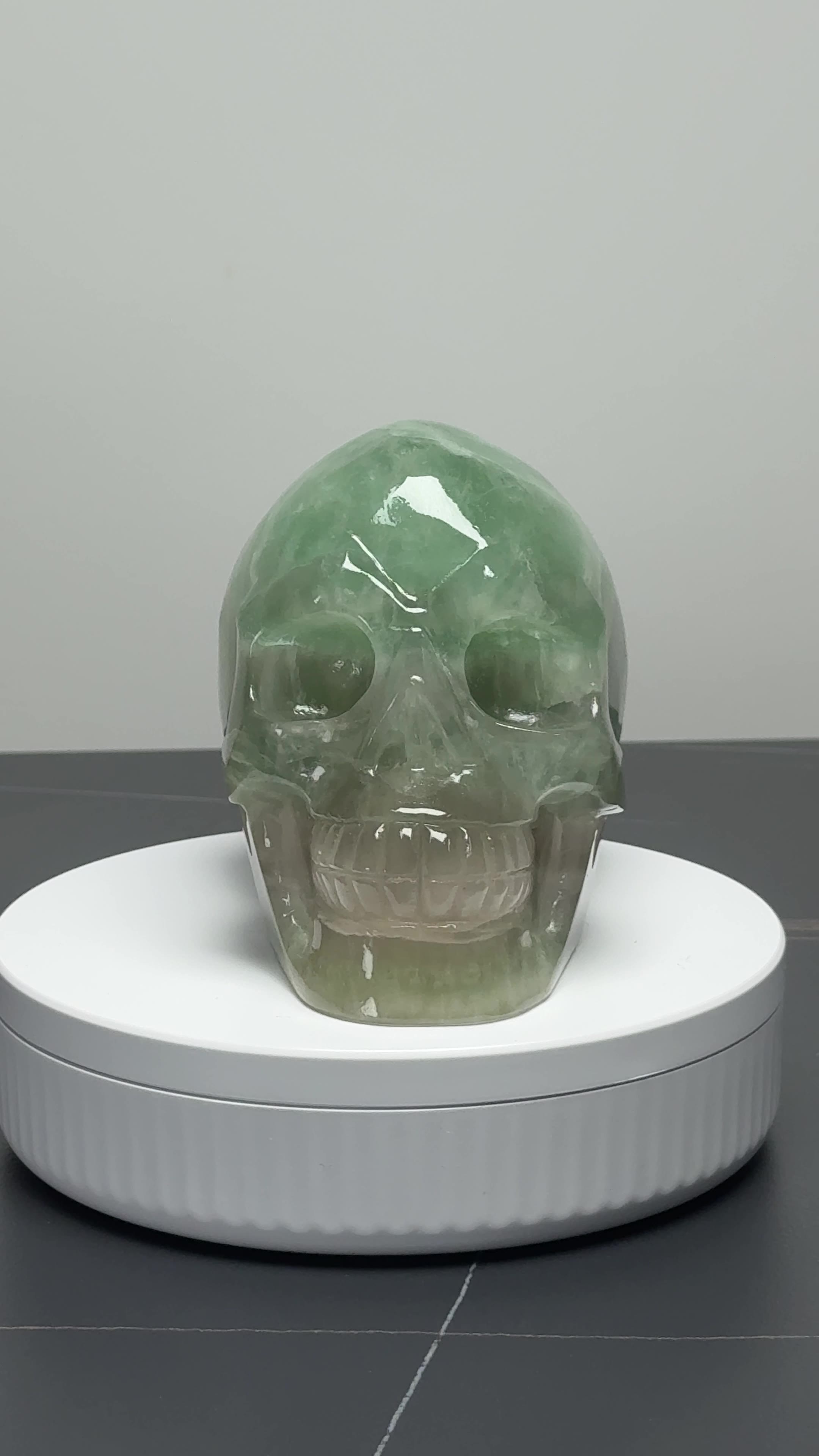 4.9″ Hand Carved Natural Fluorite Crystal Skull — Fluorite carved skull by CRYSKULL